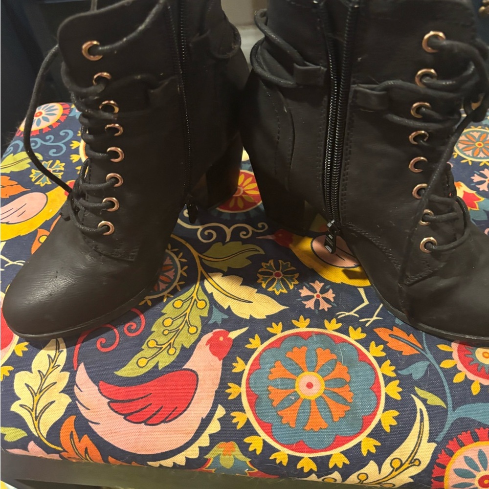 Black Leather and Lace-Up Ankle Boots